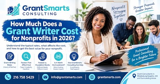 Nonprofit director reviewing grant writer cost estimates and pricing options